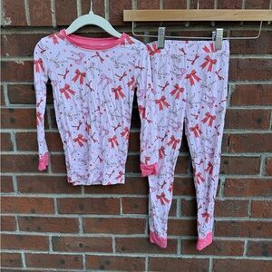 Miozing Ribbon Bow Bamboo Long Sleeve Pajamas Size 3-4 Toddler Girls